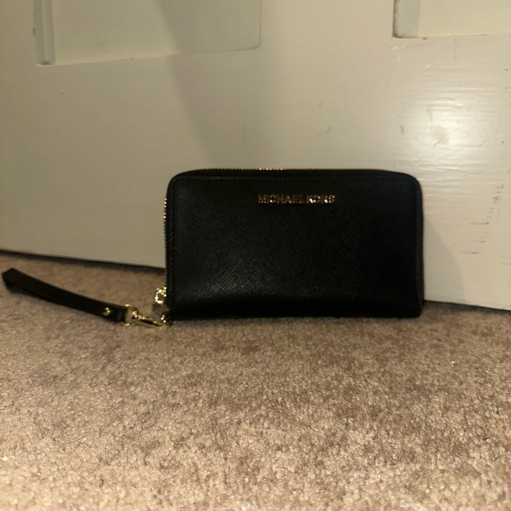 Michael Kors Black and Gold Wristlet